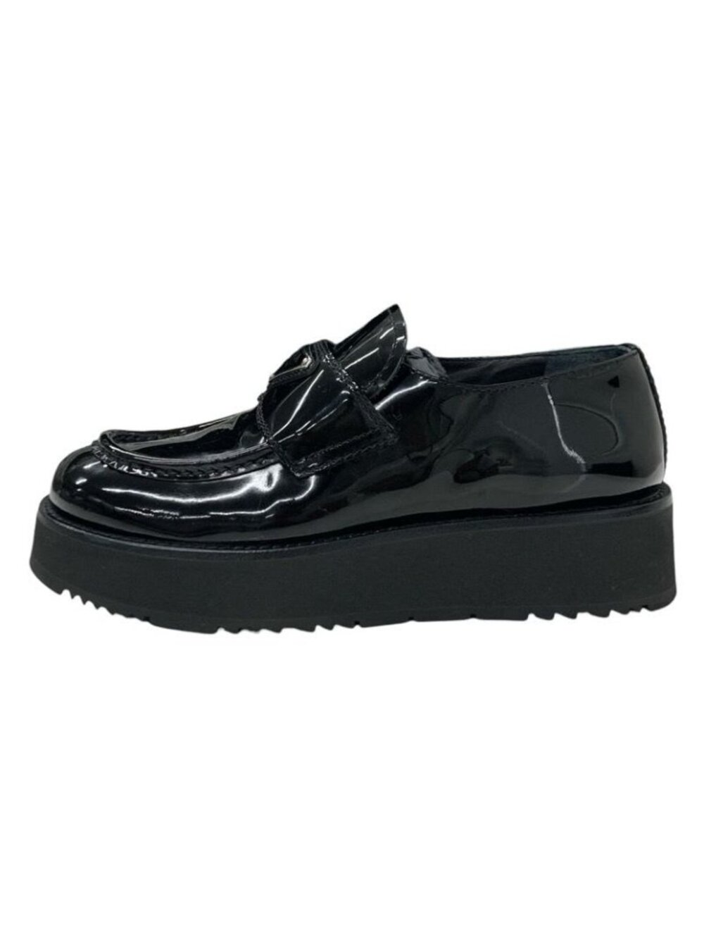 Prada Loafers Leather Shoes Black Triangle Logo - Picture 3 of 9